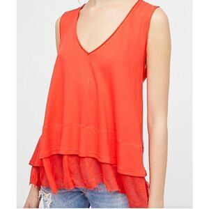 NEW NWOT We The Free People Peachy Tee coral red BOHO TUNIC TANK TOP sz M